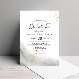 Abstract Watercolor Green Brush Strokes & Gold  Invitation