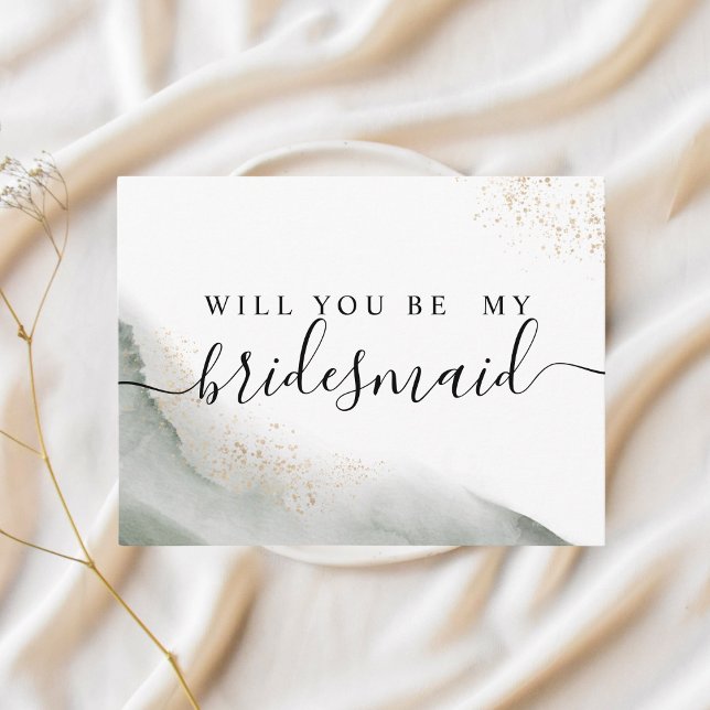 Abstract Watercolor Green Brush Strokes & Gold  Invitation Postcard (Creator Uploaded)