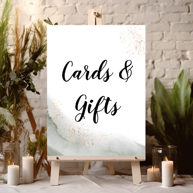 Abstract Watercolor Green Brush Strokes & Gold  Poster (Creator Uploaded)