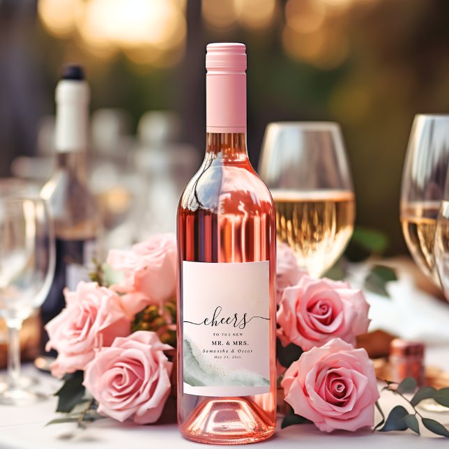 Abstract Watercolor Green Brush Strokes & Gold  Wine Label (Creator Uploaded)