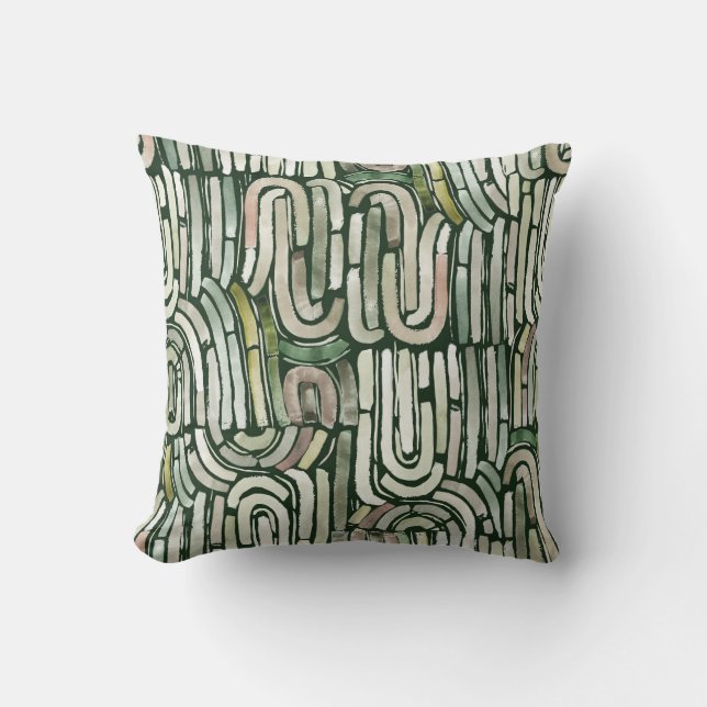 Abstract watercolor green paths cushion (Front)