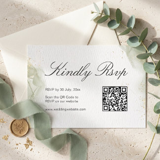 Abstract Watercolor Green Wedding RSVP QR Code Card