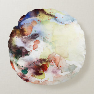 Abstract watercolor grunge texture with paint round cushion