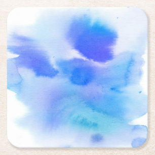 Abstract watercolor hand painted background. 2 square paper coaster