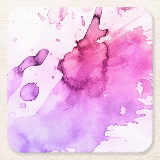 Abstract watercolor hand painted background 5 square paper coaster (Front)