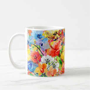 Abstract watercolor hand painted background with m coffee mug
