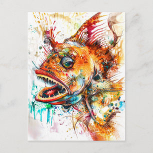 Abstract Watercolor Illustration of a Deep-Sea Ang Postcard