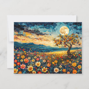 Abstract watercolor illustration of full moon over postcard