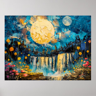 Abstract watercolor illustration of full moon over poster
