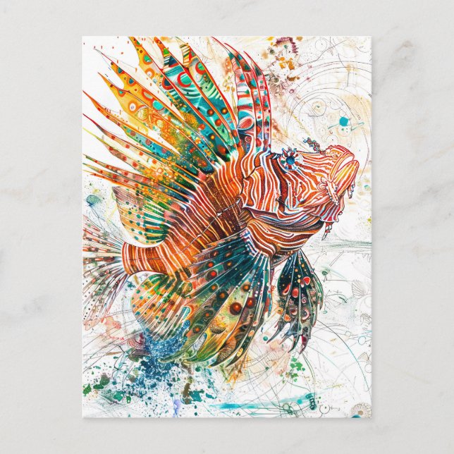 Abstract Watercolor Illustration of Lionfish Postcard (Front)