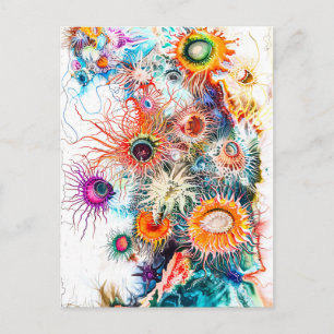 Abstract Watercolor Illustration of Sea Anemones Postcard