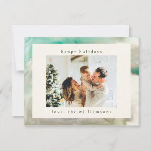 Abstract Watercolor in Green Custom Photo  Holiday Card