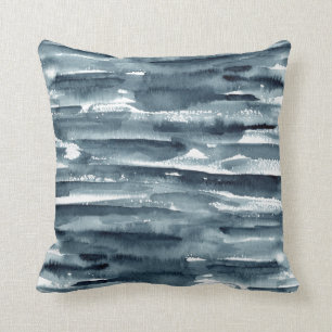 Abstract watercolor indigo lines cushion