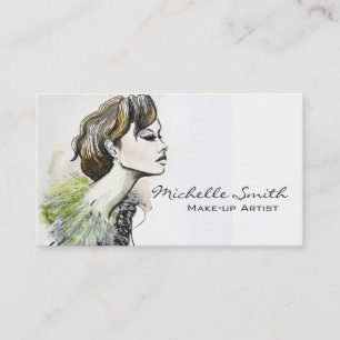 Abstract Watercolor ink colourful woman makeup Business Card