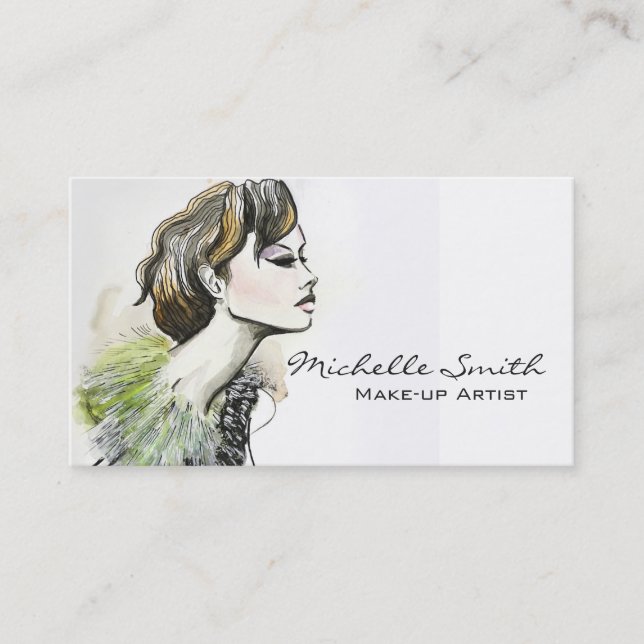 Abstract Watercolor ink colourful woman makeup Business Card (Front)