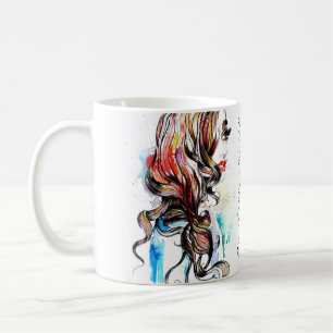 Abstract Watercolor ink colourful woman makeup Coffee Mug