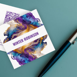 Abstract watercolor ink QR Code Square Business Card
