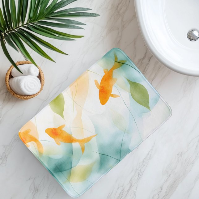Abstract Watercolor Koi Fish Serenity Bath Mat (Creator Uploaded)