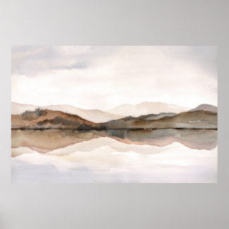 Abstract Watercolor Landscape Brown Mountain Lake Poster
