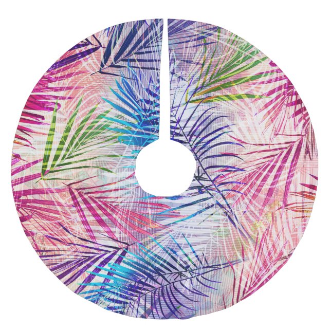 Abstract Watercolor Leaves Allover Pattern Brushed Polyester Tree Skirt (Front)