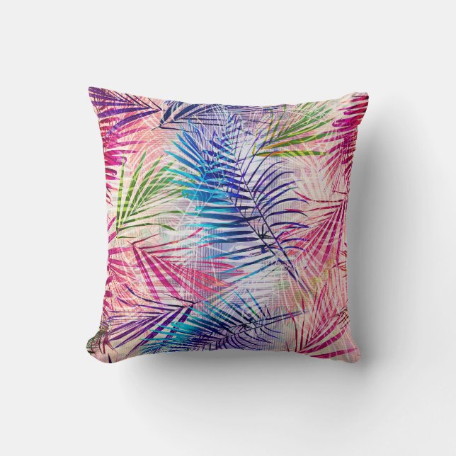 Abstract Watercolor Leaves Allover Pattern Cushion (Front)