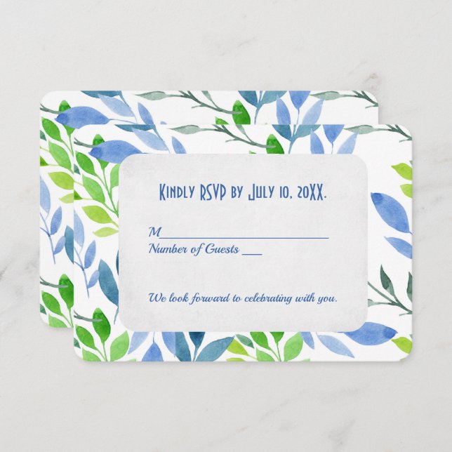Abstract Watercolor Leaves RSVP Invitation (Front/Back)
