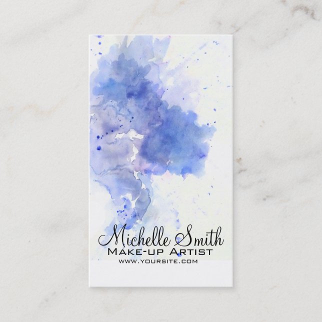 Abstract watercolor light blue splash brush stroke business card (Front)