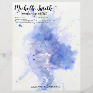 Abstract watercolor light blue splash brush stroke custom letterhead