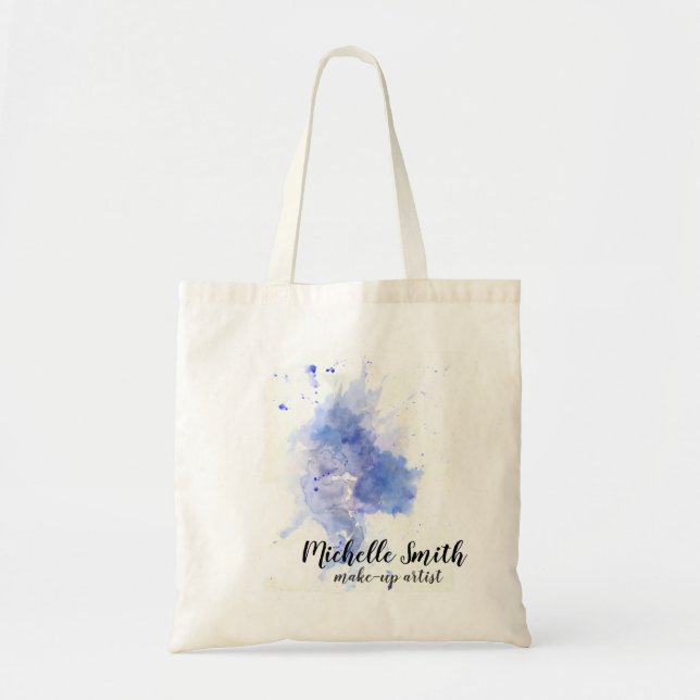 Abstract watercolor light blue splash brush stroke tote bag (Front)
