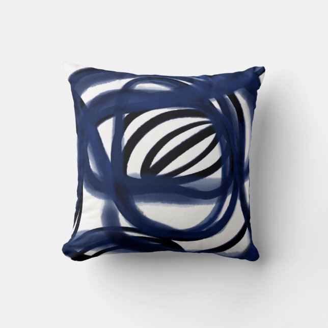 Abstract watercolor lines -  navy blue cushion (Front)