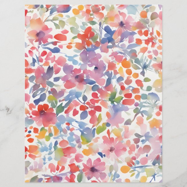 Abstract Watercolor Loose Florals Scrapbook Paper (Front)