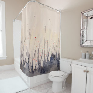 Abstract Watercolor Loose Landscape, Hand-painted Shower Curtain