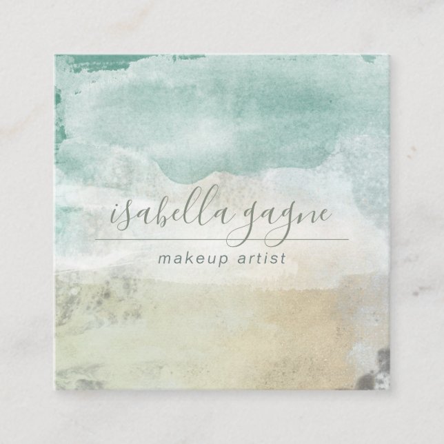 Abstract Watercolor Makeup Artist Square Business Card (Front)