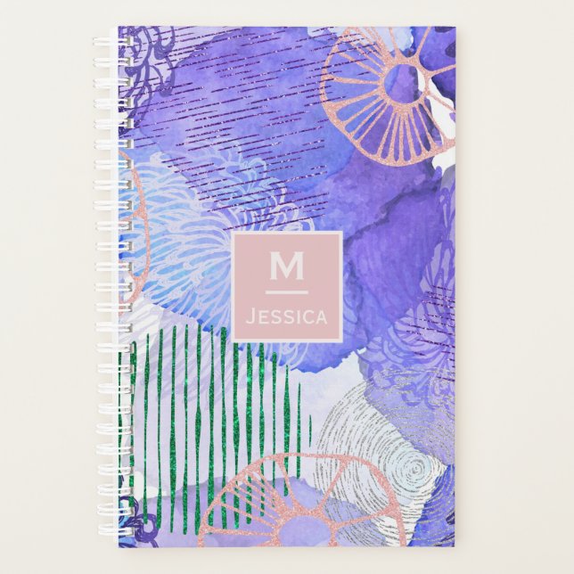 Abstract Watercolor Marine Flora Art Monogram Planner (Front)