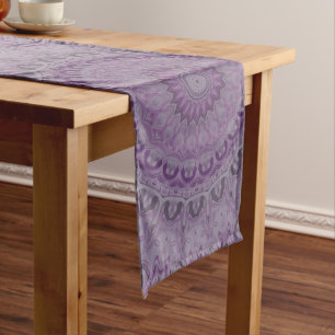 Abstract Watercolor Medallion in Violet Long Table Runner