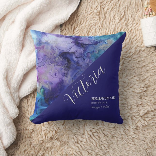 Abstract Watercolor Monogrammed Throw Pillow (Blanket)