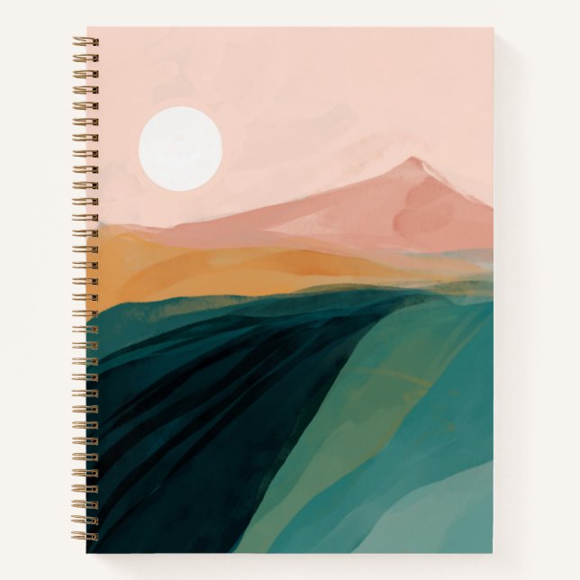 Abstract Watercolor Mountain Pink Green Yellow Notebook (Front)