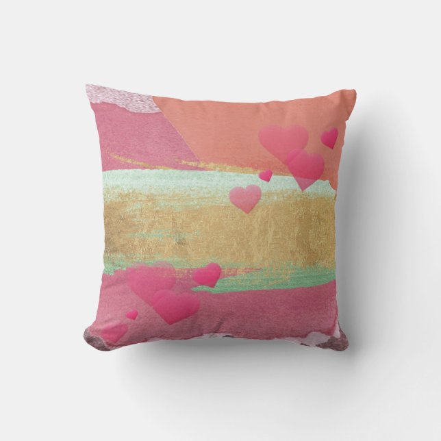 Abstract Watercolor Multicolor,Hearts Cushion (Front)