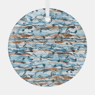 Abstract watercolor music notes pattern. glass tree decoration