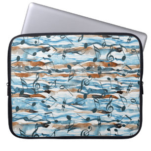 Abstract watercolor music notes pattern. laptop sleeve