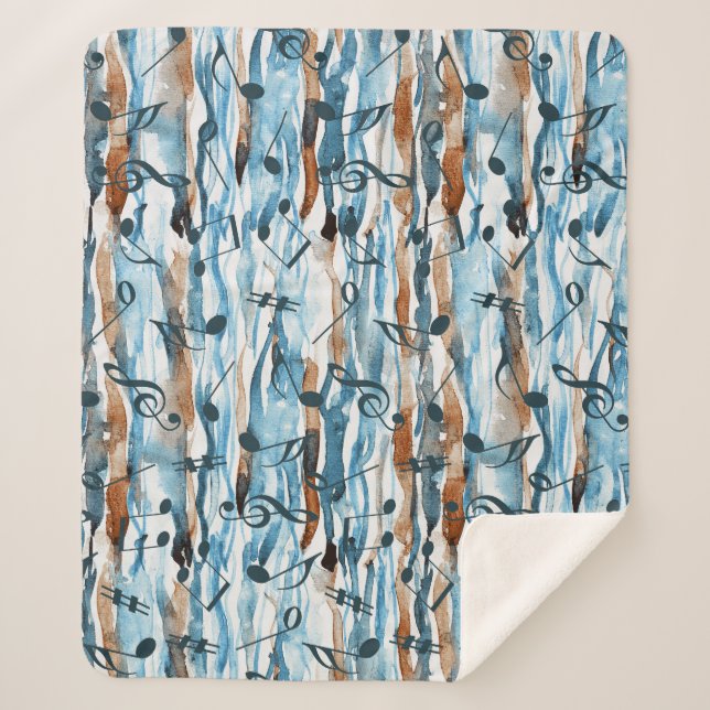Abstract watercolor music notes pattern. sherpa blanket (Front)