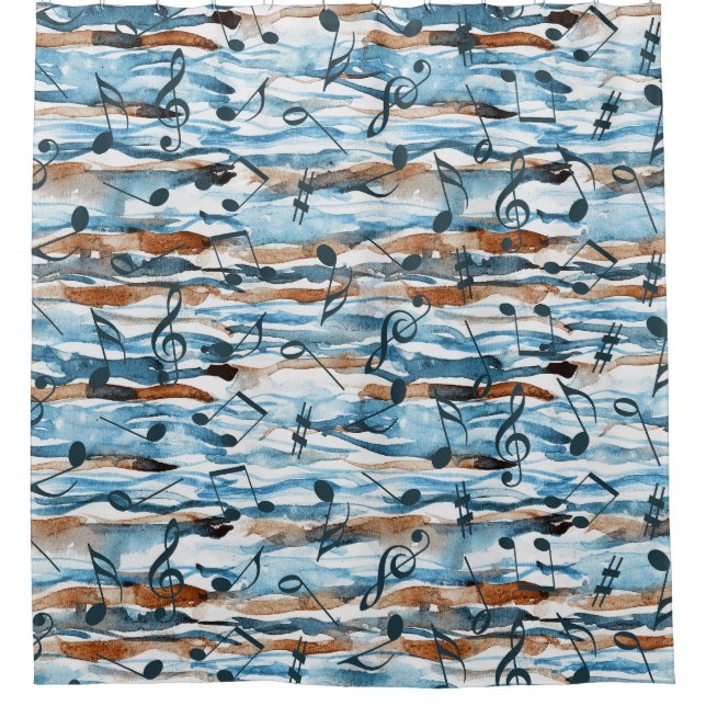 Abstract watercolor music notes pattern. shower curtain (Front)