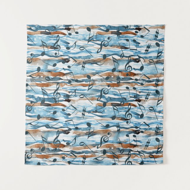 Abstract watercolor music notes pattern. tapestry (Front)