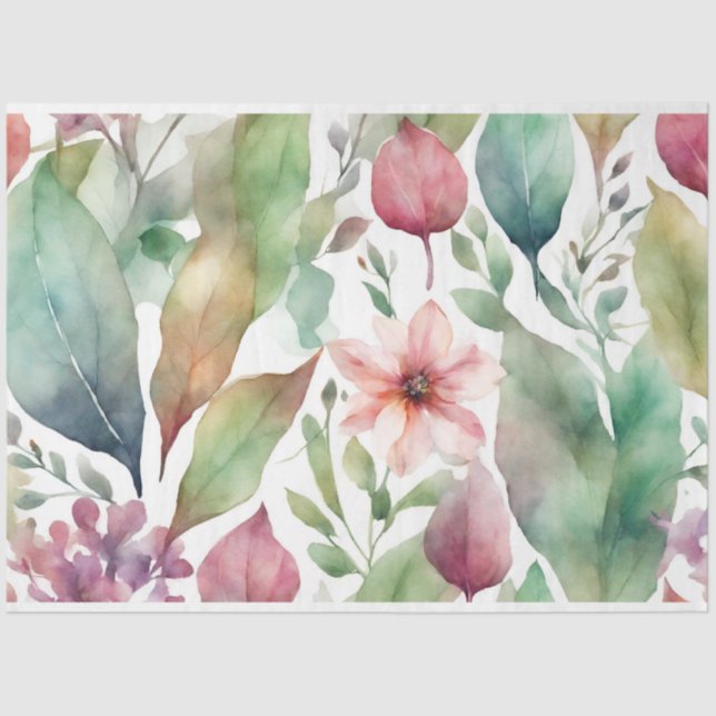 Abstract Watercolor Nature Collage with Leaves Tissue Paper (Front)