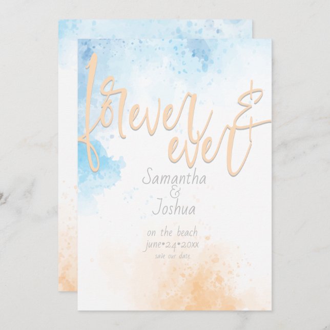 Abstract Watercolor Ocean and Beach Save the Date Invitation (Front/Back)