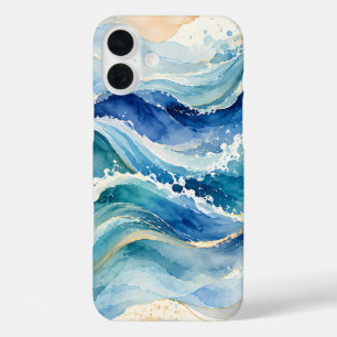 Abstract Watercolor Ocean Waves Pattern iPhone 16 Plus Case