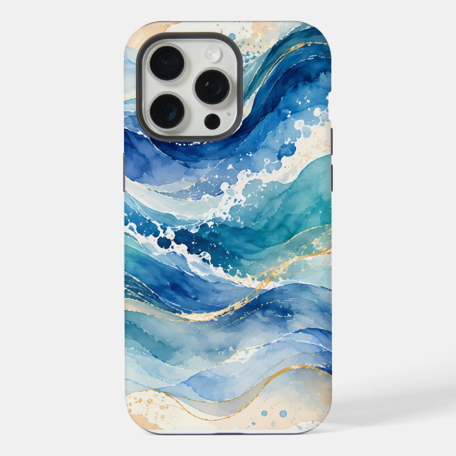 Abstract Watercolor Ocean Waves Pattern iPhone Case (Back)