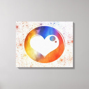 Abstract Watercolor Orange & Blue Heart Design Canvas Print