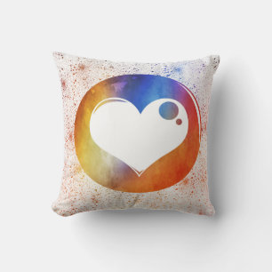Abstract Watercolor Orange & Blue Heart Design Cushion
