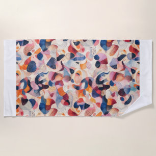 Abstract Watercolor Organic Navy Coral Pattern Beach Towel